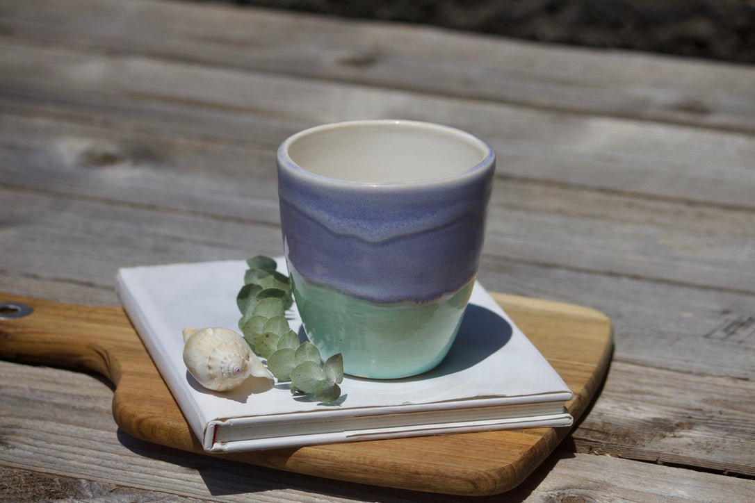 Lavender and Turquoise ceramic cup