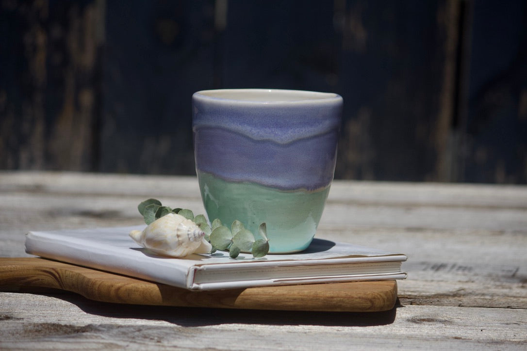 Lavender and Turquoise ceramic cup
