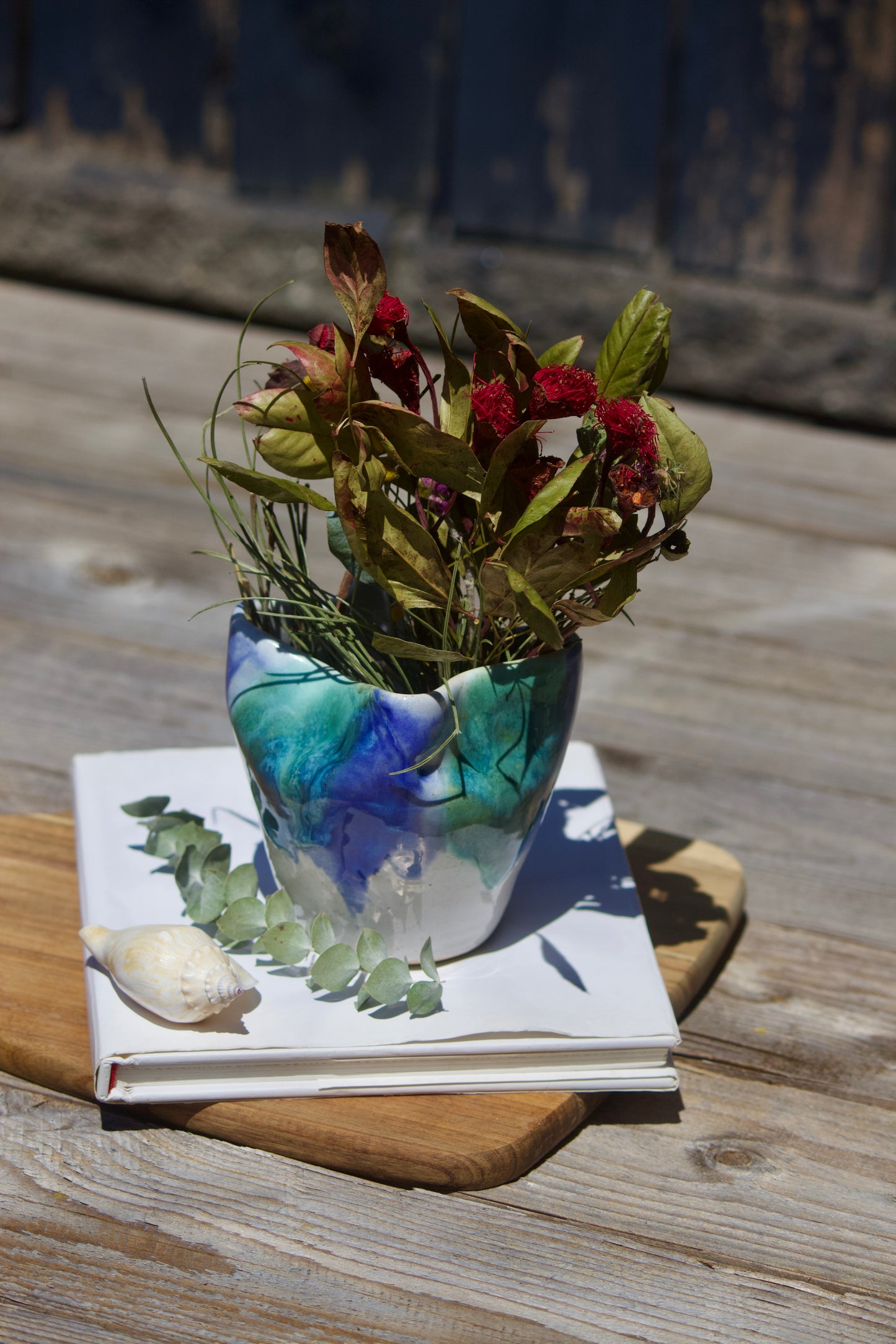 Indigo and emerald splash vase