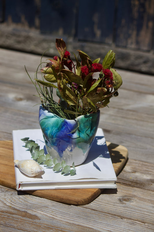 Indigo and emerald splash vase