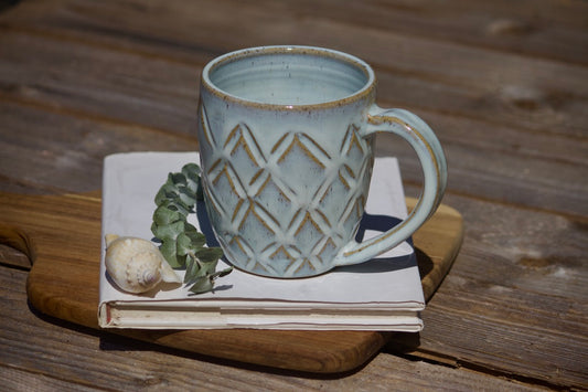 Ice blue quilted ceramic mug