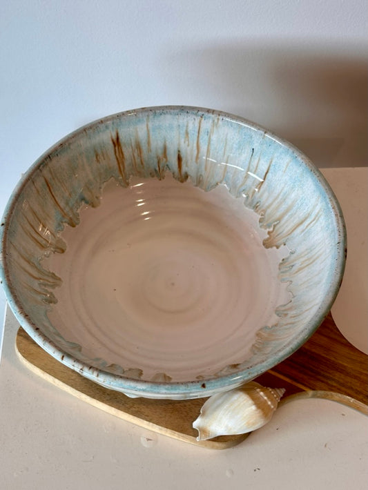 Drippy ocean blue ceramic bowl
