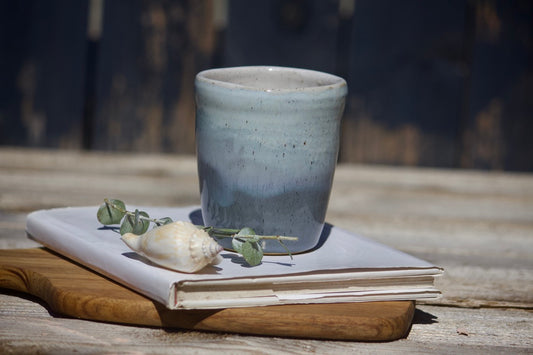 Light and dark blue ceramic mug
