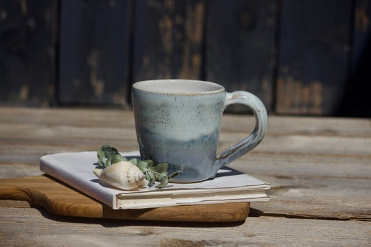 Light and dark blue ceramic mug
