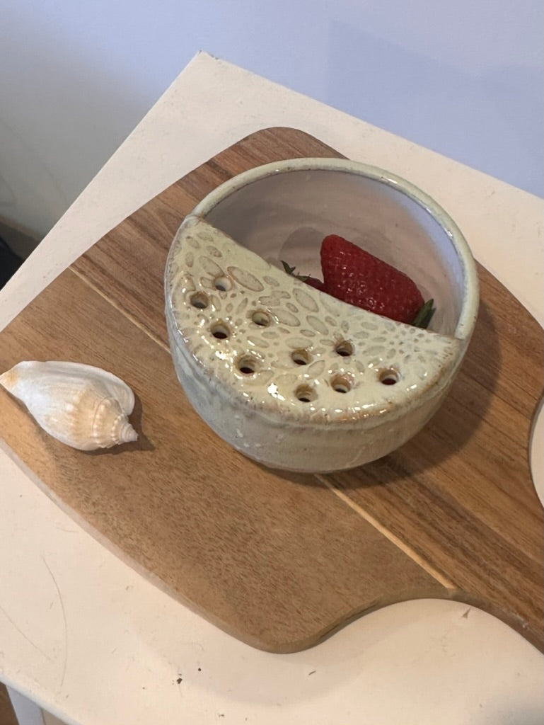Handcrafted ceramic colander berry bowl