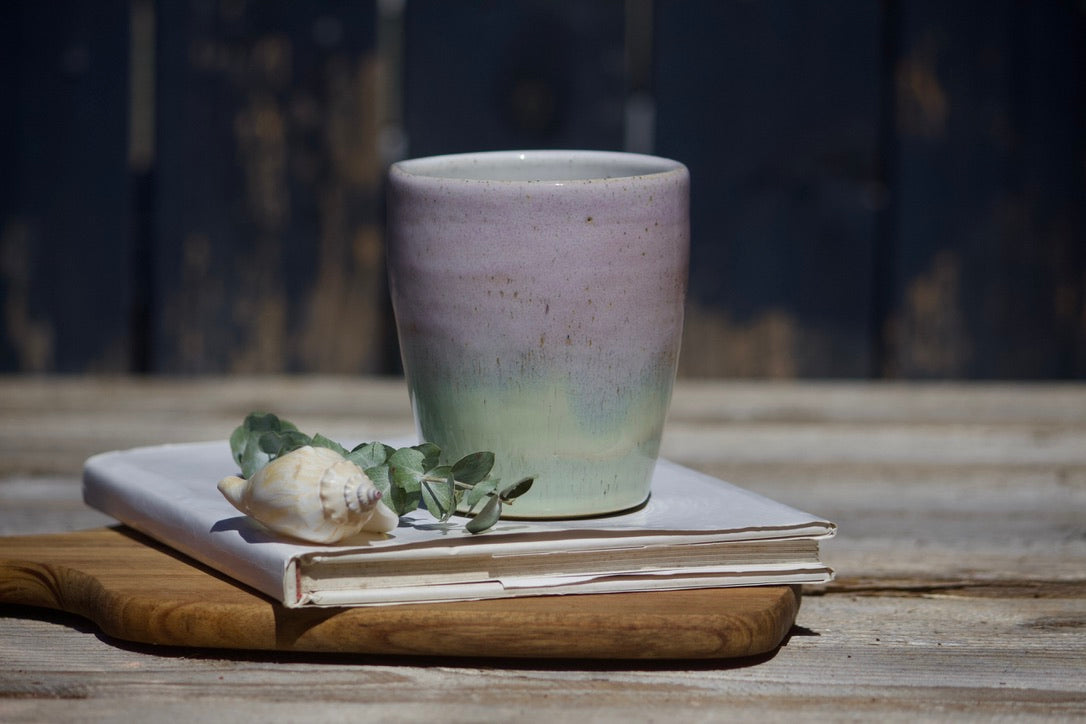 Green and lilac ceramic mug