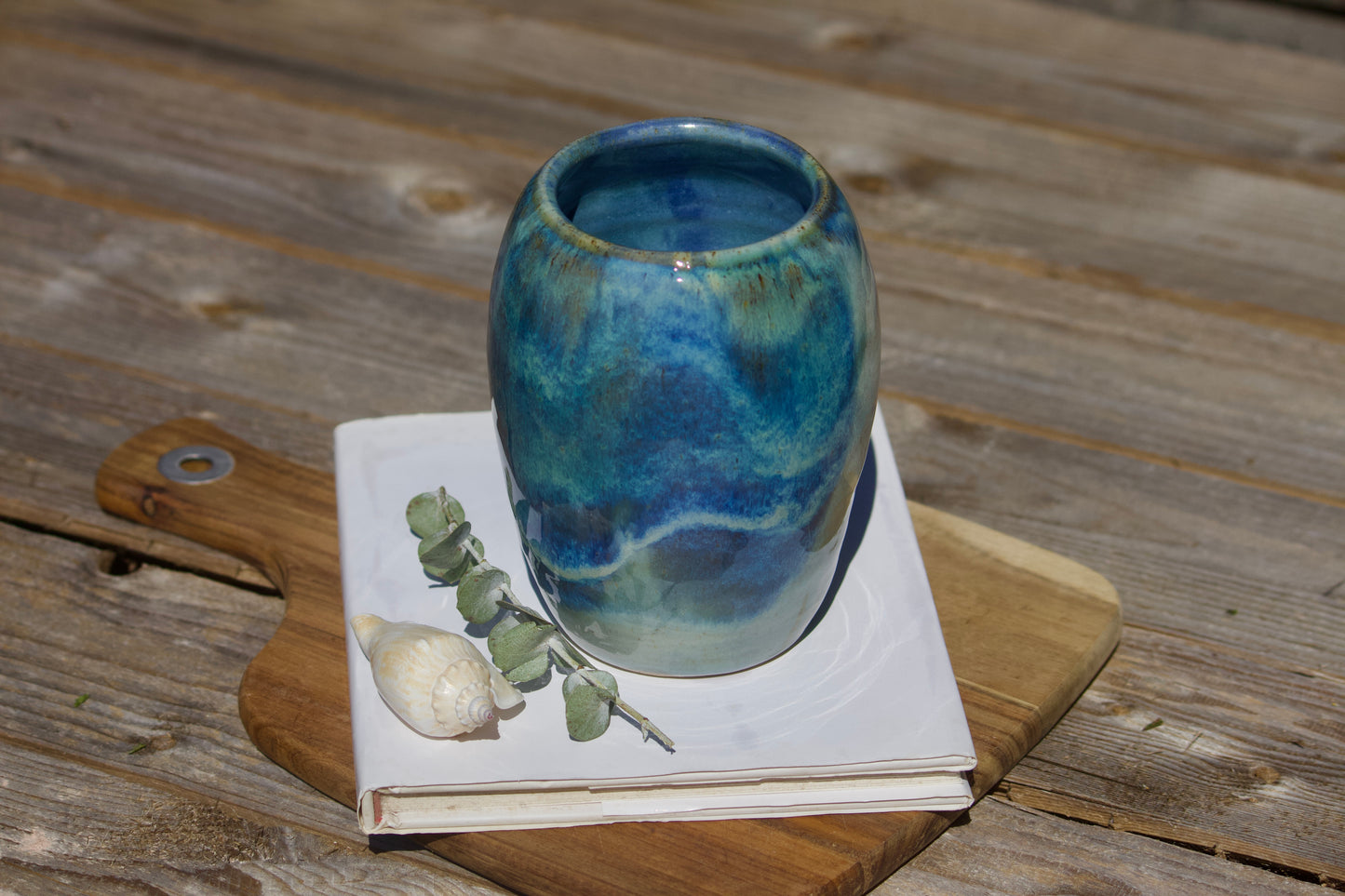 Waterfall blue ceramic vase