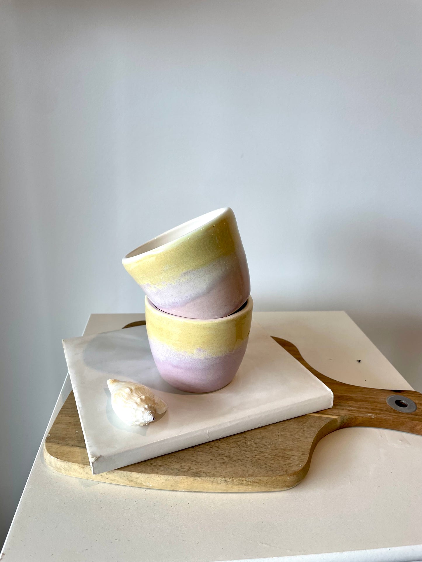 Lemon and pink handmade ceramic mug