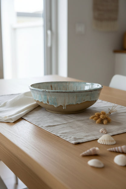 Drippy ocean blue ceramic bowl