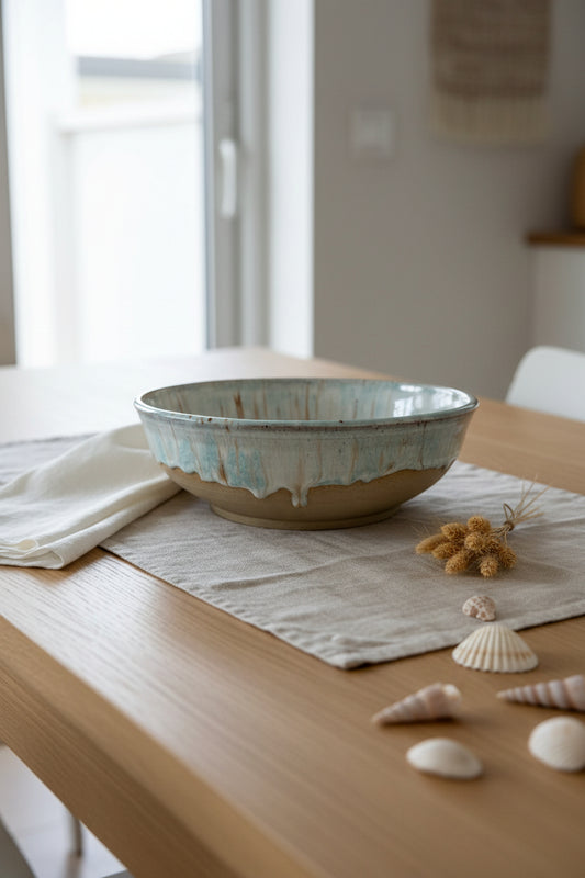 Drippy ocean blue ceramic bowl