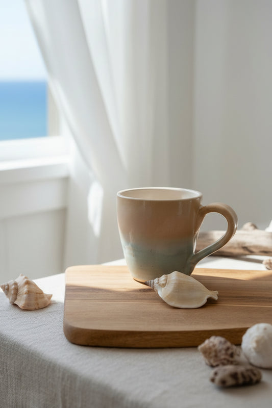 Peach and blue twilight ceramic mugs and cups