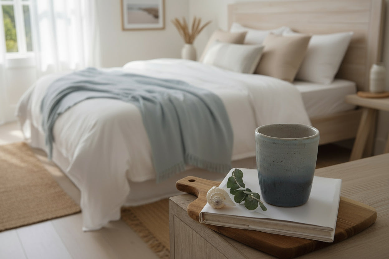 Light and dark blue ceramic mug