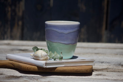 Lavender and Turquoise ceramic cup
