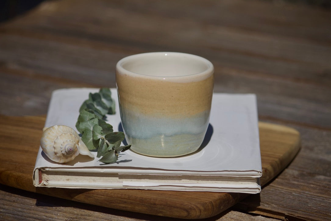 Peach and blue twilight ceramic mugs and cups