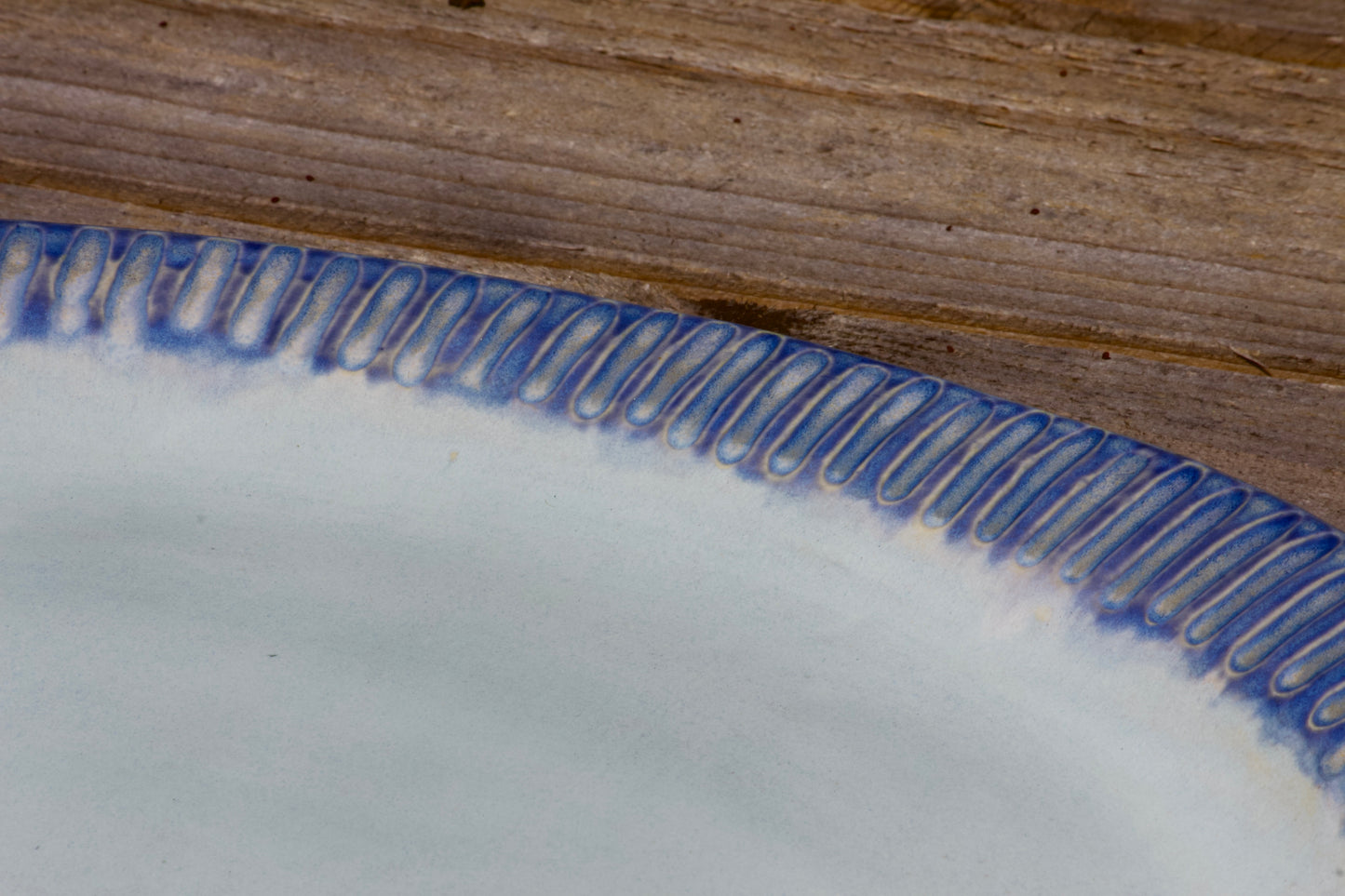 Fluted rim blue oval ceramic platter