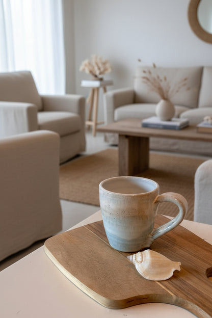 Sandy beige and blue ceramic mug