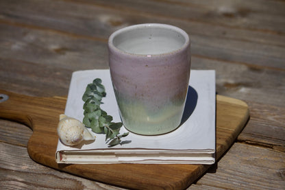 Green and lilac ceramic mug