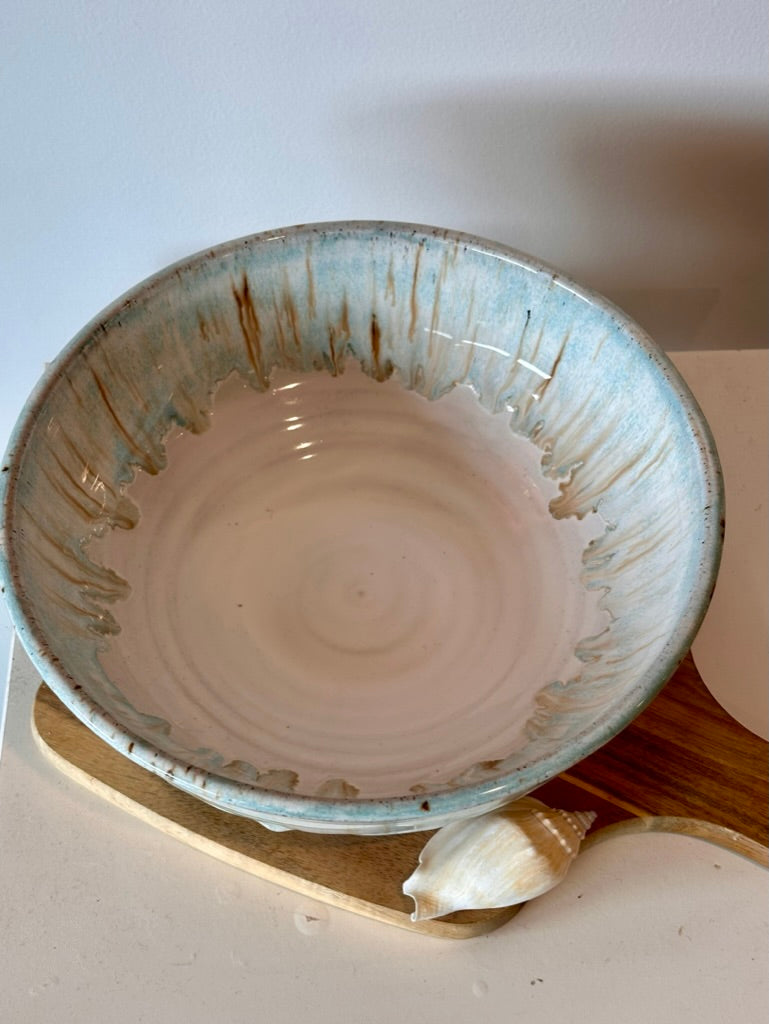 Drippy ocean blue ceramic bowl