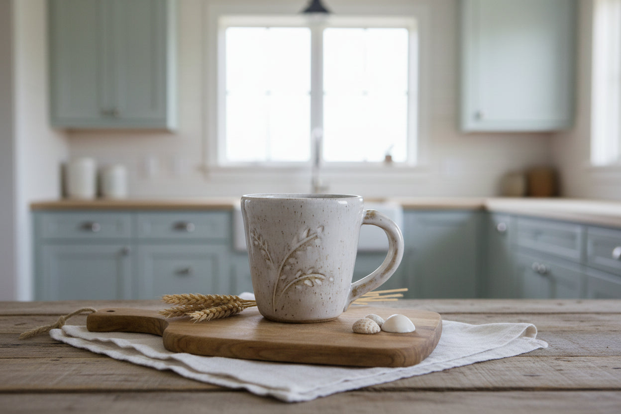 Australian handmade ceramic wheat design mug - Veradee Designs 