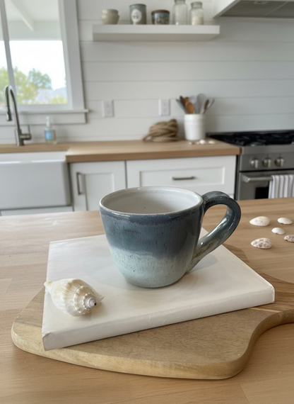 Light and dark blue ceramic mug