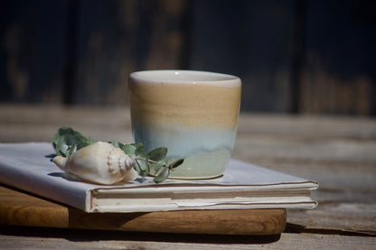 Peach and blue twilight ceramic mugs and cups