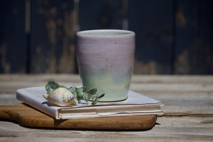 Green and lilac ceramic mug