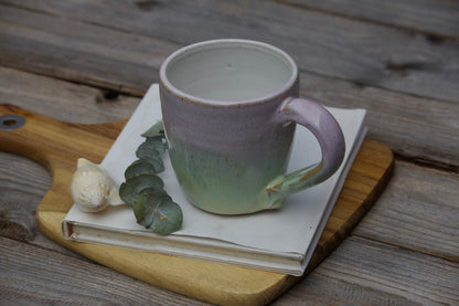 Green and lilac ceramic mug