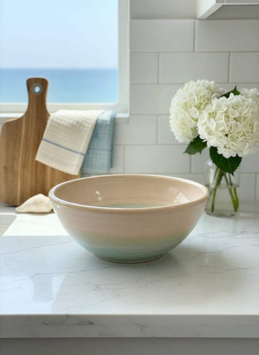 Peach and light blue twilight handmade bowl