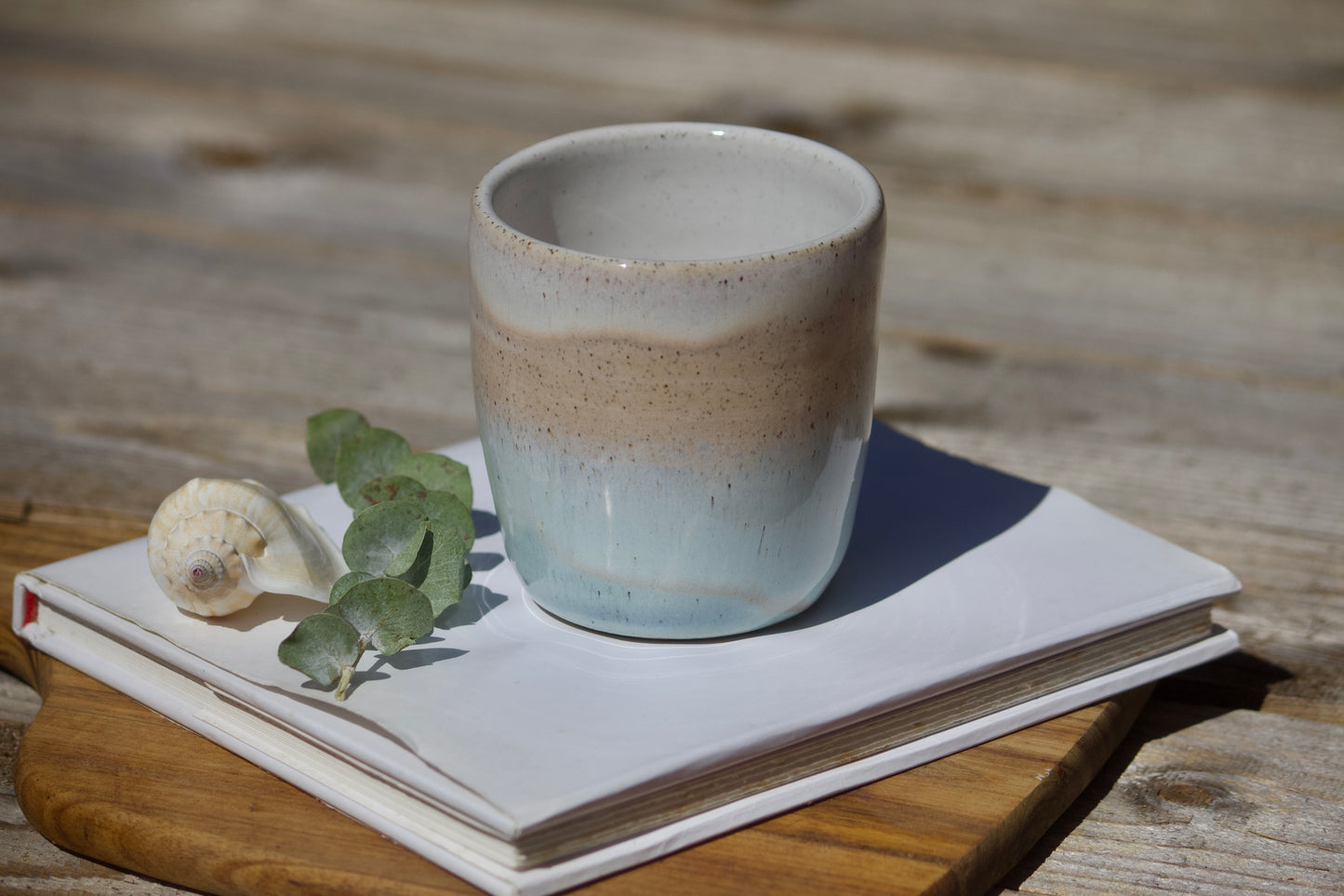 Sandy beige and blue ceramic mug