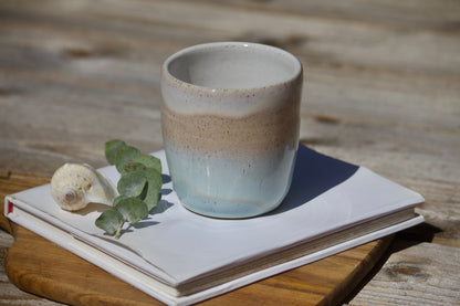 Sandy beige and blue ceramic mug