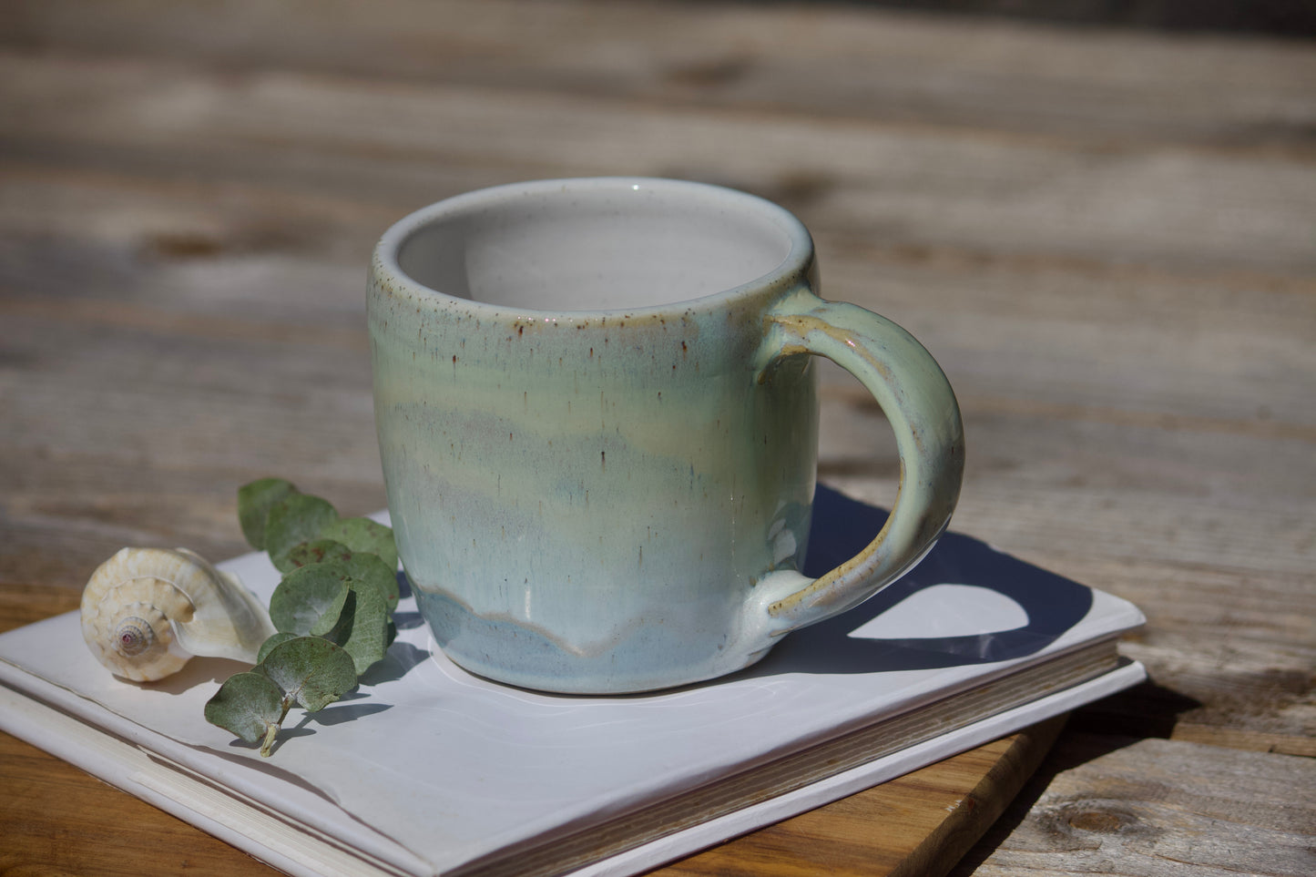 Seafoam pastel green and blue ceramic mug