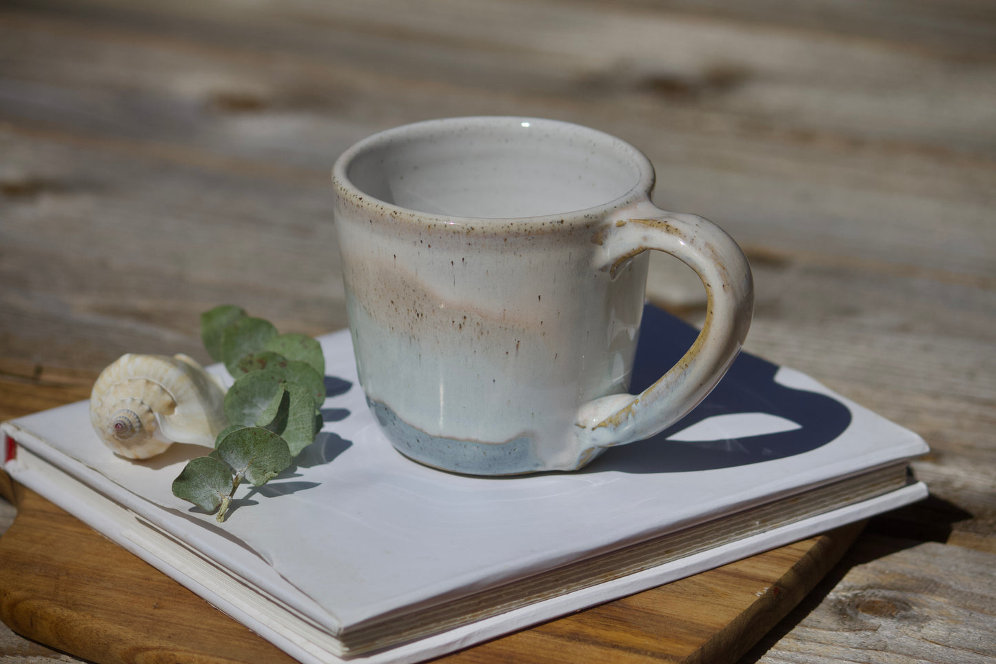 Sandy beige and blue ceramic mug