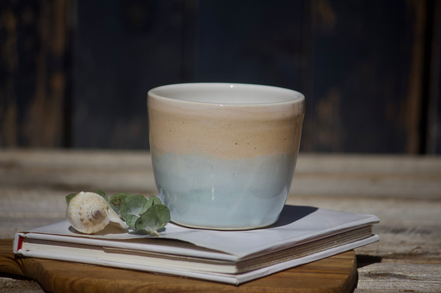 Peach and blue twilight ceramic mugs and cups