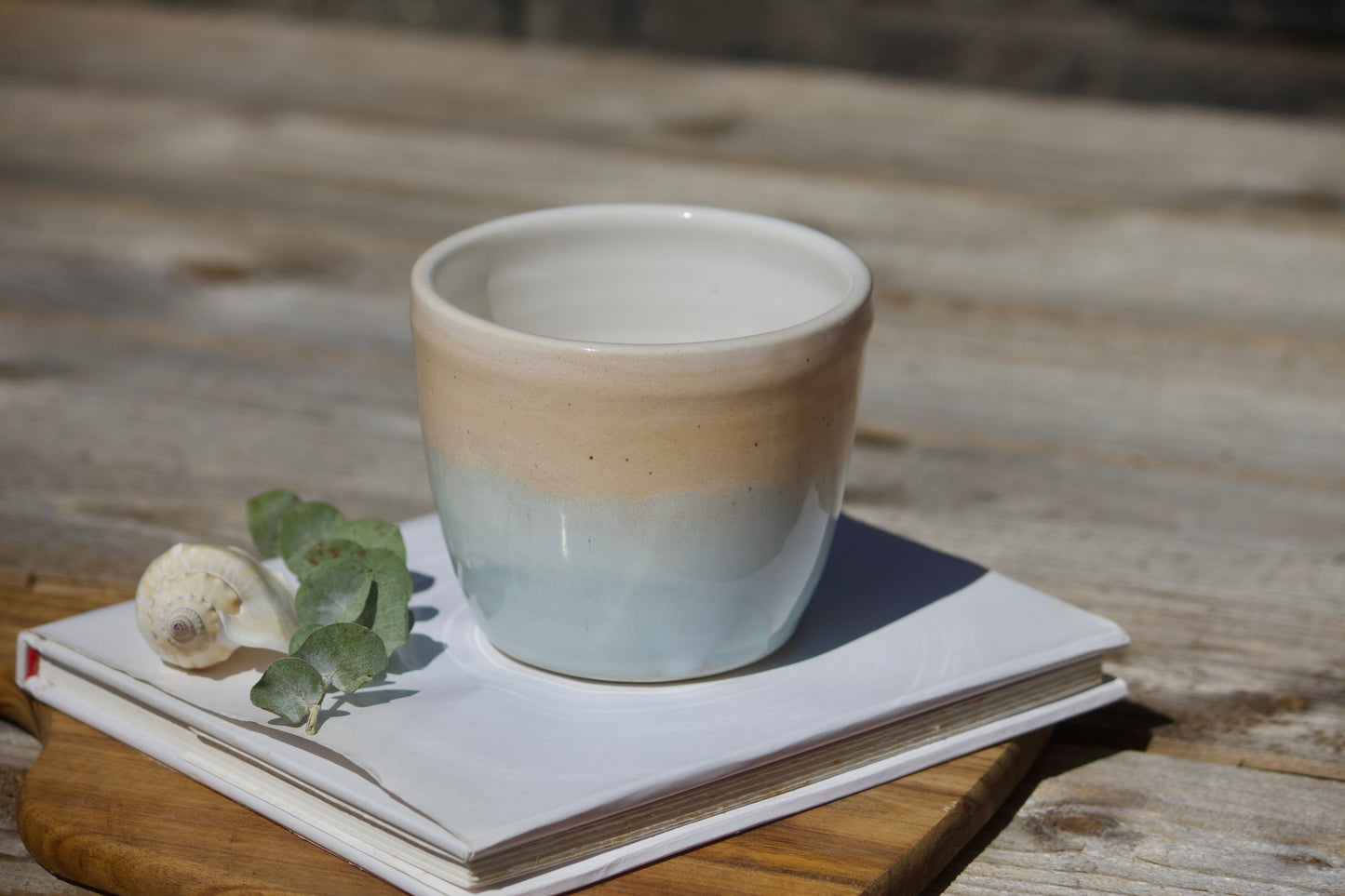 Peach and blue twilight ceramic mugs and cups