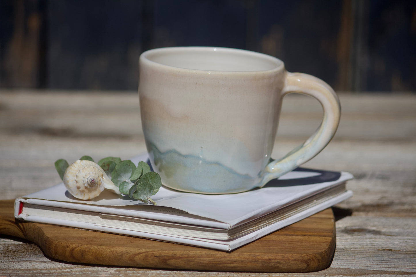 Peach and blue twilight ceramic mugs and cups