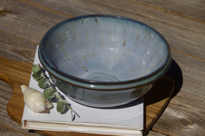 Grey blue speckled ceramic soup bowl
