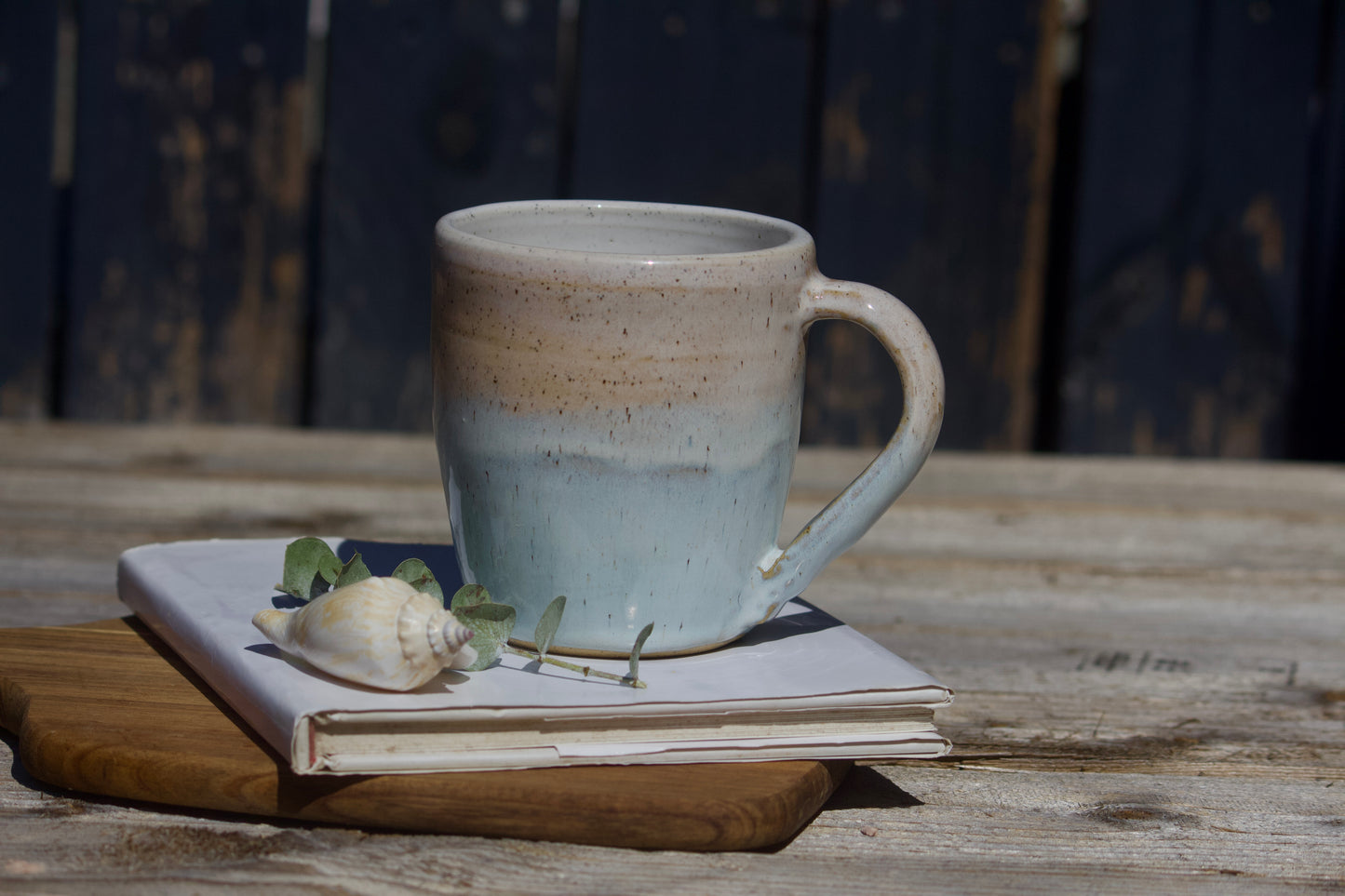 Sandy beige and blue ceramic mug