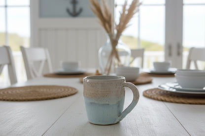Sandy beige and blue ceramic mug