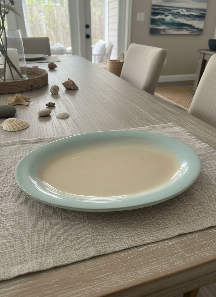 Peach and light blue ceramic handmade platter