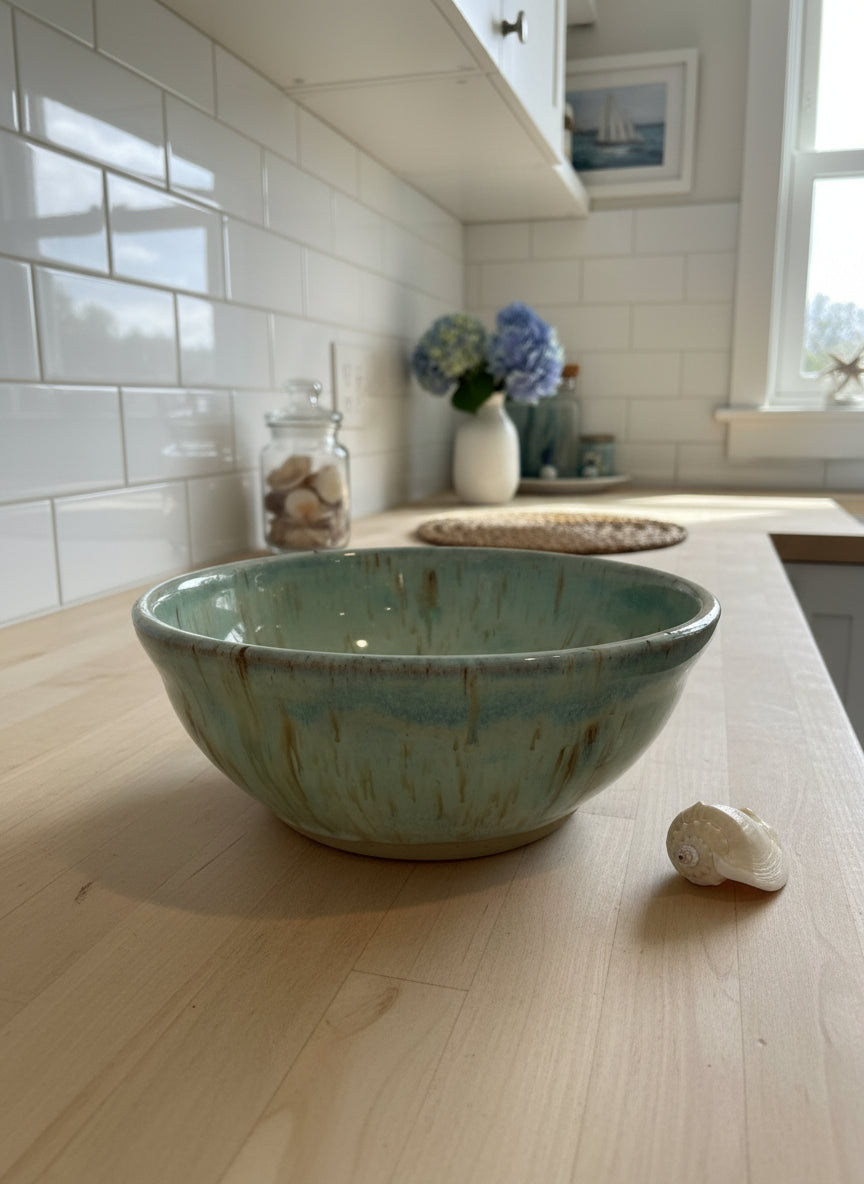 Handmade  turquoise ceramic salad bowl