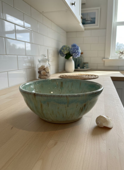 Handmade  turquoise ceramic salad bowl