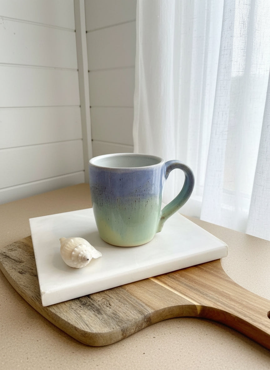 Green and lilac ceramic mug