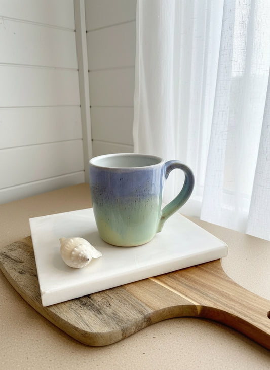 Green and lilac ceramic mug
