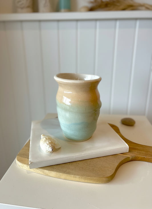 Peach and light blue twilight handmade ceramic vase
