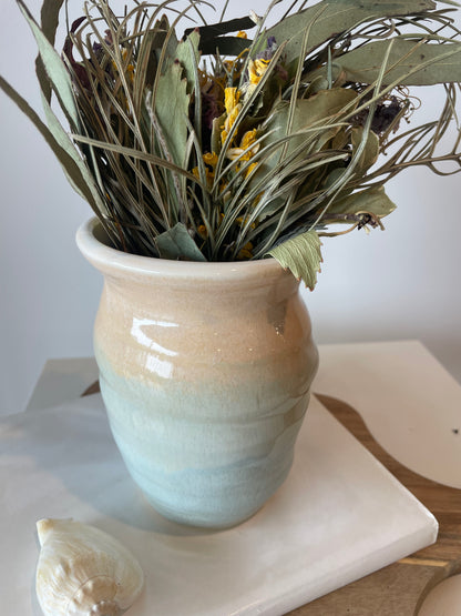 Peach and light blue twilight handmade ceramic vase