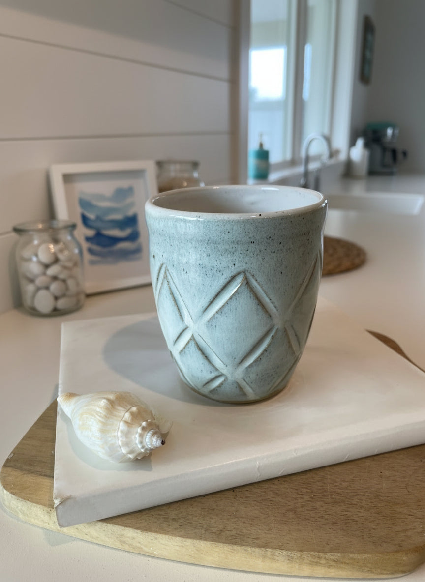 Ice blue quilted ceramic mug