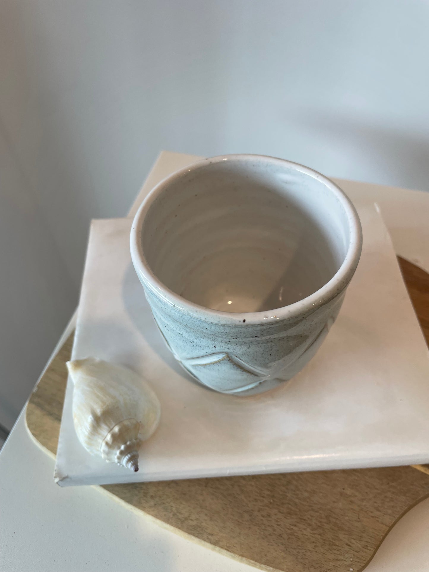 Ice blue quilted ceramic mug