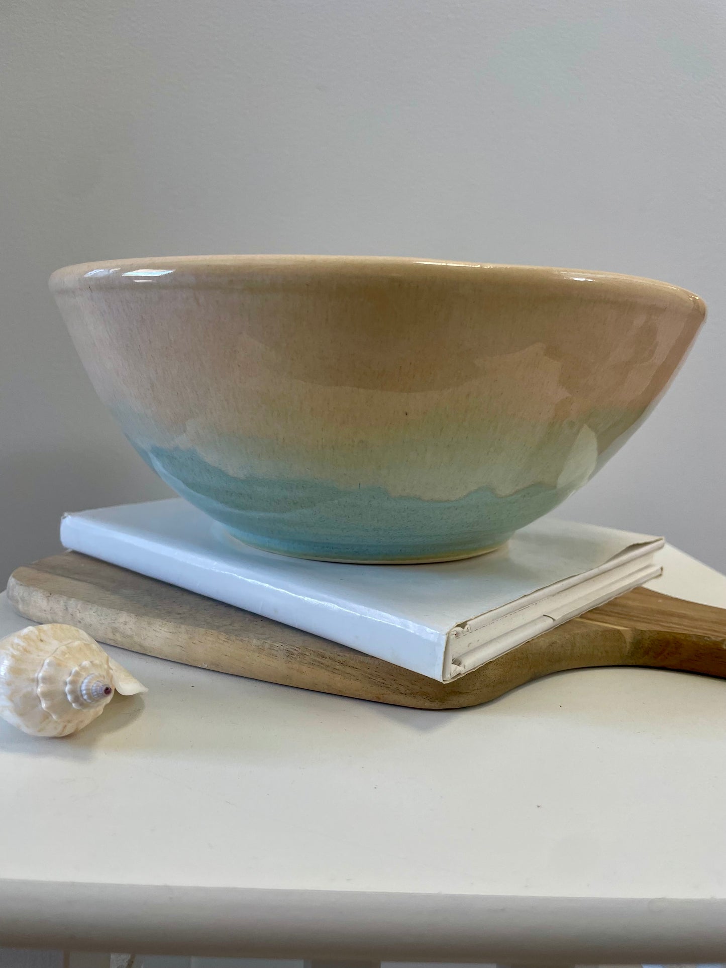 Peach and light blue twilight handmade bowl