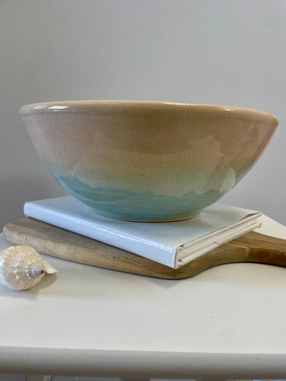 Peach and light blue twilight handmade bowl