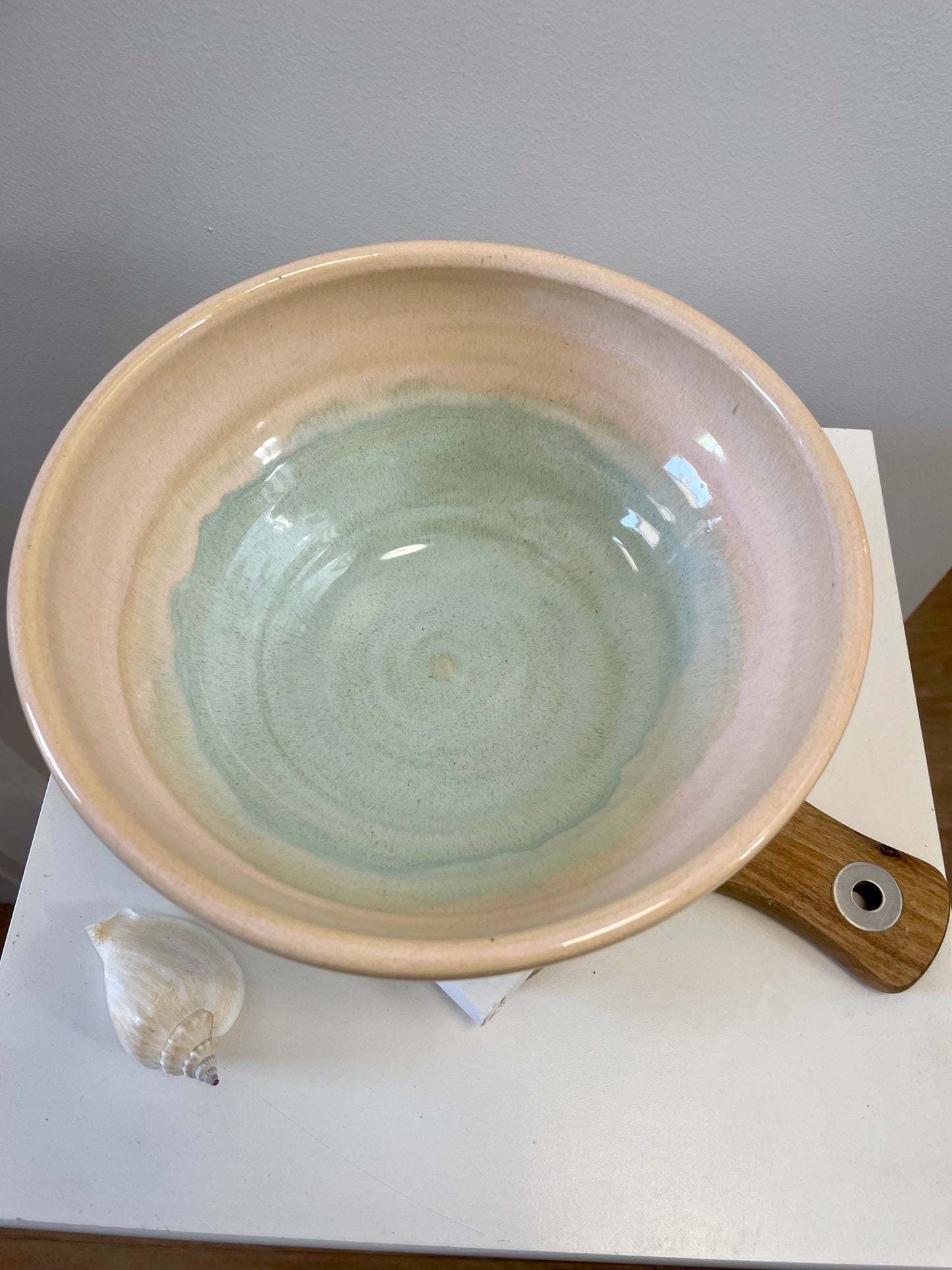 Peach and light blue twilight handmade bowl